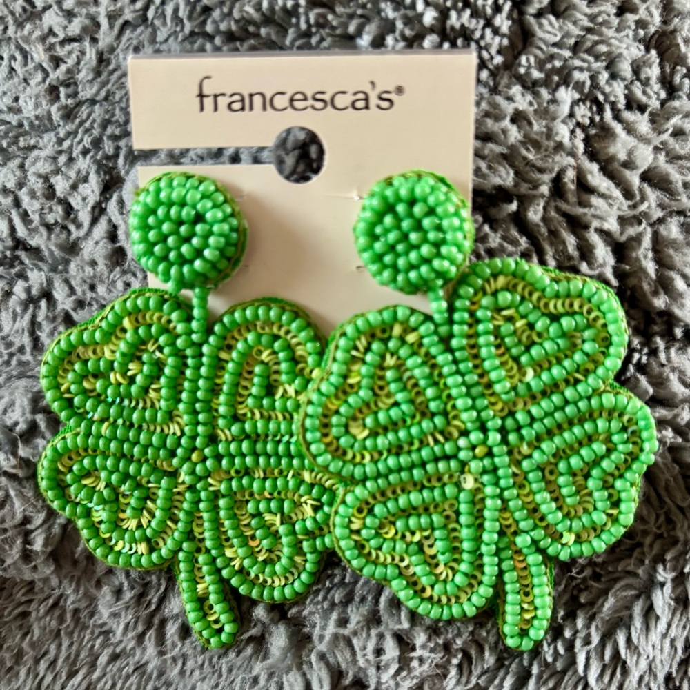 Francesca's Collections Green Beaded Clover Drop Earrings
